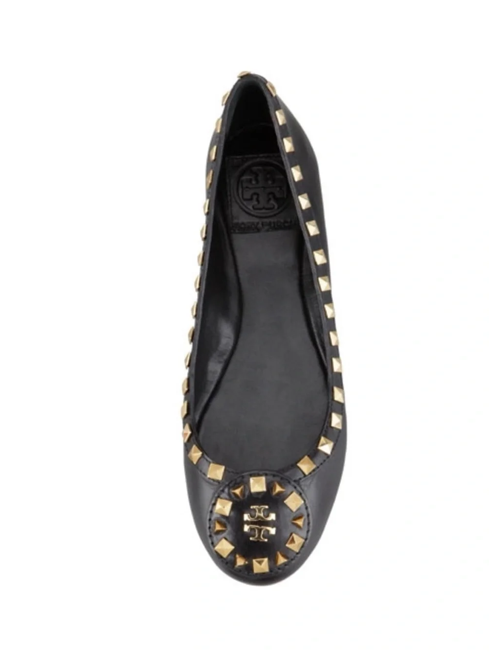 Tory Burch Dale Gold Studded Black Leather Ballet Flats Size 10